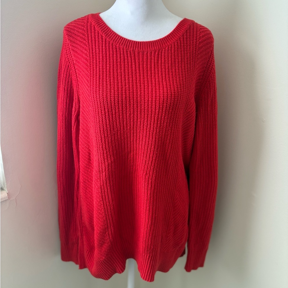 LOFT Medium Red Tunic Knit Sweater - Picture 2 of 10